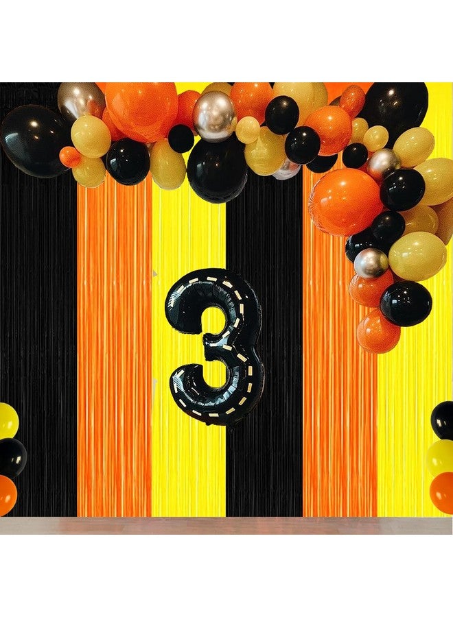 Asonlye Construction Birthday Party Decorations, Orange Black Yellow Foil Fringe Backdrop Dump Truck Party Decorations Tinsel Curtains Backdrop Streamer for Construction Baby Shower Decoration (3Pack) - Image 4