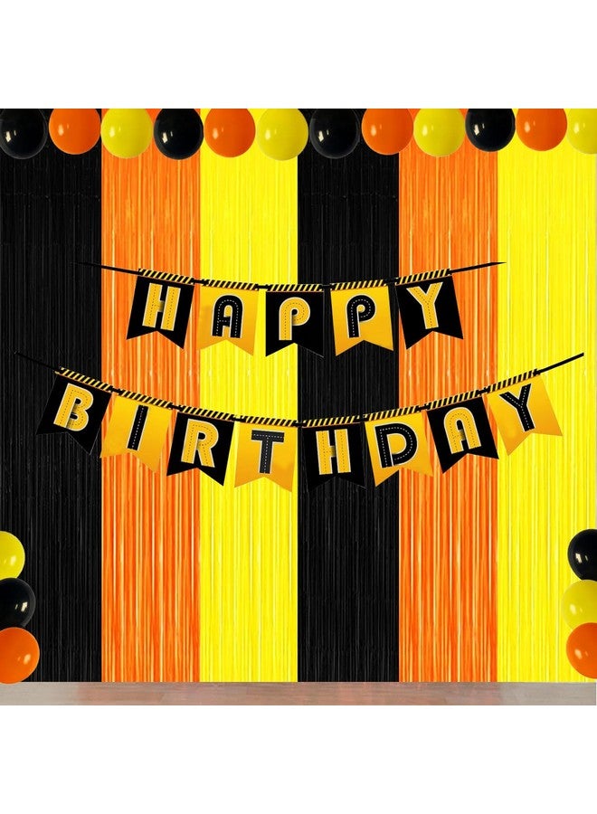 Asonlye Construction Birthday Party Decorations, Orange Black Yellow Foil Fringe Backdrop Dump Truck Party Decorations Tinsel Curtains Backdrop Streamer for Construction Baby Shower Decoration (3Pack) - Image 2