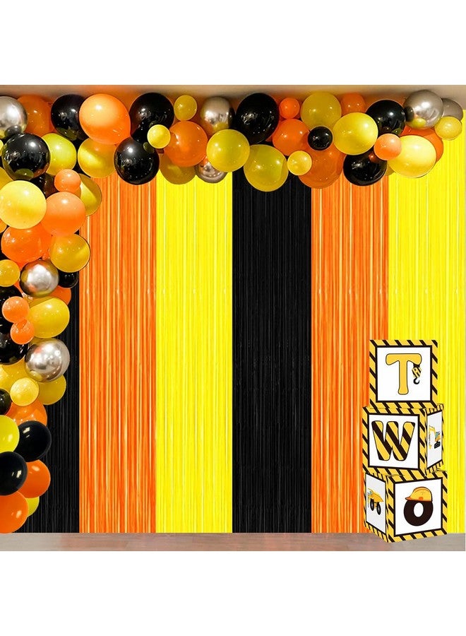 Asonlye Construction Birthday Party Decorations, Orange Black Yellow Foil Fringe Backdrop Dump Truck Party Decorations Tinsel Curtains Backdrop Streamer for Construction Baby Shower Decoration (3Pack) - Image 5