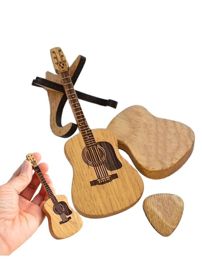 Generic - Wooden Guitar Pick Holder with Stand, Acoustic Guitar Pick Box, Retro Design for Guitar Picks, 1 Piece Wooden Pick Storage - Image 1