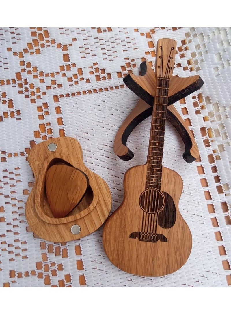 Generic - Wooden Guitar Pick Holder with Stand, Acoustic Guitar Pick Box, Retro Design for Guitar Picks, 1 Piece Wooden Pick Storage - Image 1