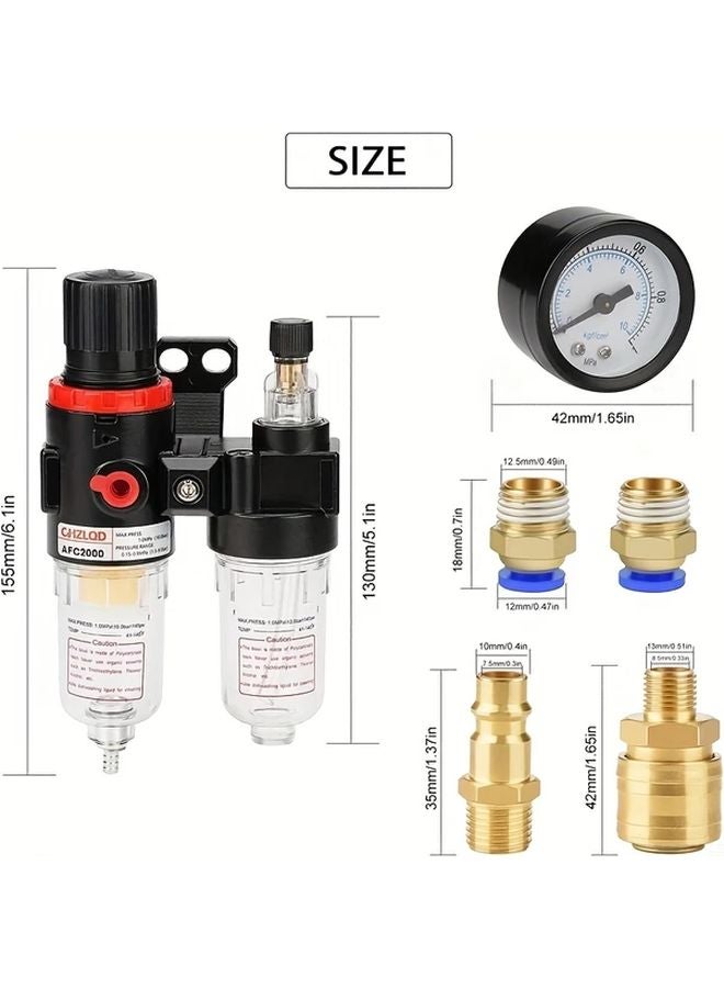 1pc 1 4 Inch Air Compressor Pressure Regulator With Water Trap Oil Separator Gauge - Image 3