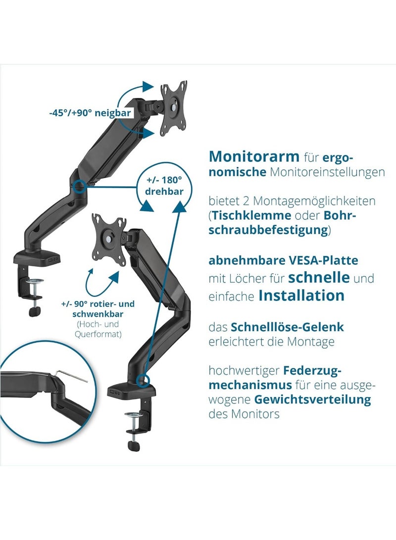 ELTRAZONE Desk Mount for 1 Monitor up to 32 Inches, Height Adjustable [Without Screws] Monitor Arm for VESA 75 x 75 and 100 x 100 / Monitor Mount with Swivel Arm for Desk  - Image 3