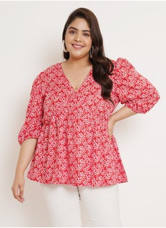 Plus Floral Print Regular Top with Puff Sleeves by Styli