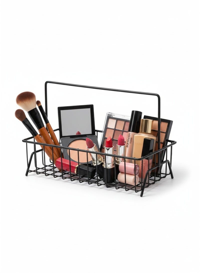 Modern single-tier basket with metal handle - Large capacity kitchen organizer for the dining table, fruit, makeup, ketchup bottles, and party snacks - 29 x 23 cm - Image 1