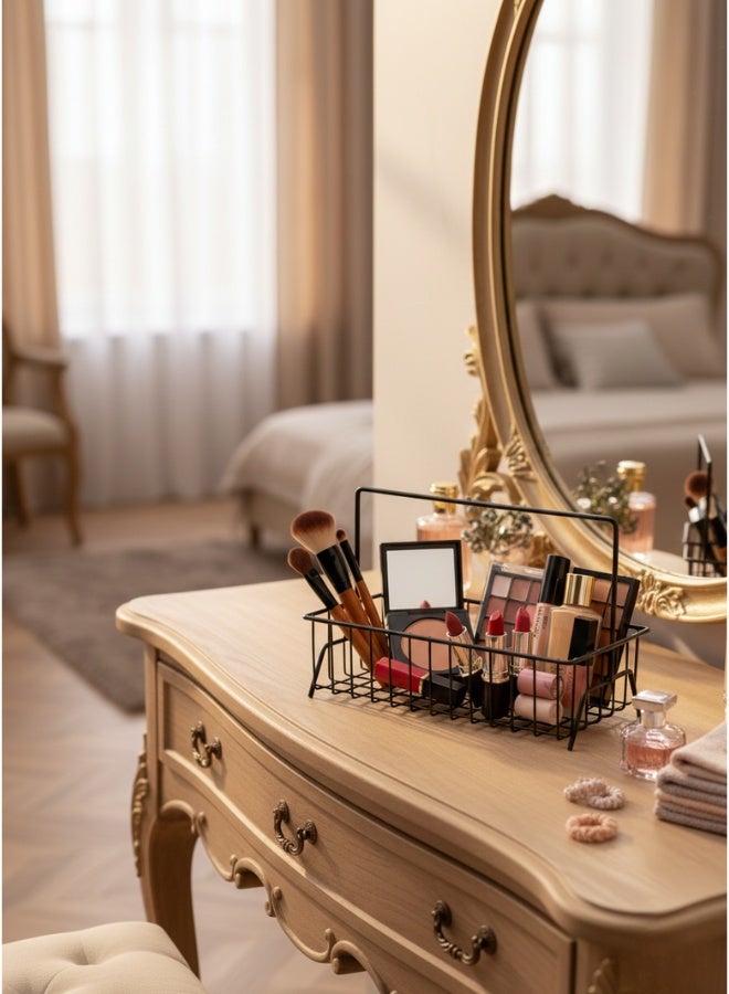 Modern single-tier basket with metal handle - Large capacity kitchen organizer for the dining table, fruit, makeup, ketchup bottles, and party snacks - 29 x 23 cm - Image 2