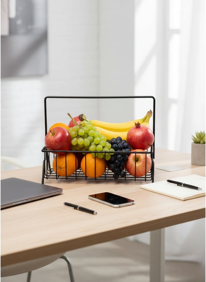 Modern single-tier basket with metal handle - Large capacity kitchen organizer for the dining table, fruit, makeup, ketchup bottles, and party snacks - 29 x 23 cm - Image 3