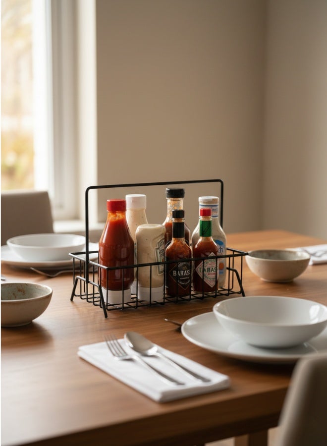 Modern single-tier basket with metal handle - Large capacity kitchen organizer for the dining table, fruit, makeup, ketchup bottles, and party snacks - 29 x 23 cm - Image 4