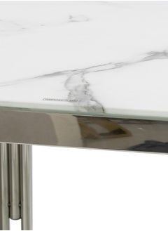 VANITY LIVING VANITY LIVING Large Coffee Table for Living Room Furniture, White Artificial Marble Glass Centre Table with Chrome Stainless Steel Legs & Extra Shelf Space  - Image 3