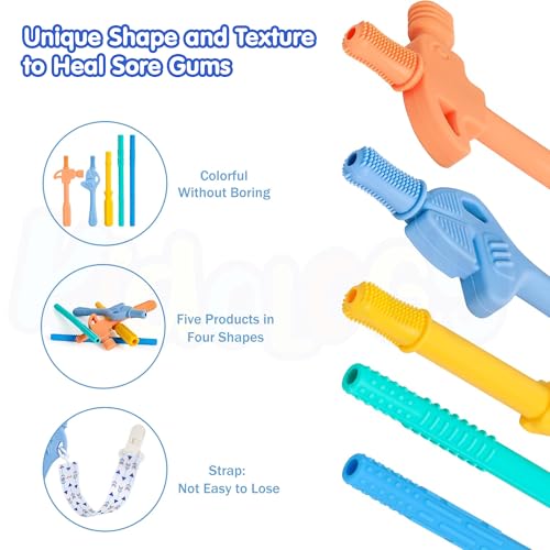 Kidology Baby Teether Tubes & Chew Straws (6 Pack) for 6+ Months – BPA Free Silicone Teething Toys | Soft Molar Teether | Gum Relief & Gentle Oral Cleaner | Soft Oral Care Set, Baby Gift Set - Image 2