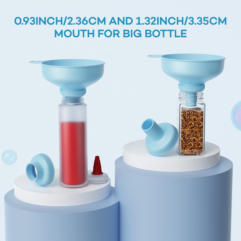 Pisol Wide Mouth Versatile Funnel, Canning Funnels for Kitchen Use, Food Grade Plastic Cooking Funnel Set with 4 Size Spouts and 2 Strainers for Filling Different Bottles and Bags, Blue - Image 5