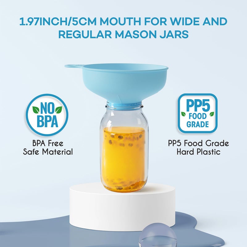 Pisol Wide Mouth Versatile Funnel, Canning Funnels for Kitchen Use, Food Grade Plastic Cooking Funnel Set with 4 Size Spouts and 2 Strainers for Filling Different Bottles and Bags, Blue - Image 3