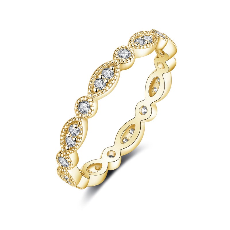 IMOLOVE Moissanite Wedding Band Wedding Rings for Women Evil Eye Shaped 925 Sterling Silver Rings with 18K Yellow gold Plated Eternity Stackable Engagement Ring Anniversary Band Size 7.5 - Image 1