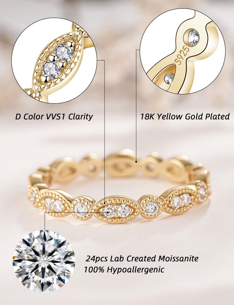 IMOLOVE Moissanite Wedding Band Wedding Rings for Women Evil Eye Shaped 925 Sterling Silver Rings with 18K Yellow gold Plated Eternity Stackable Engagement Ring Anniversary Band Size 7.5 - Image 2