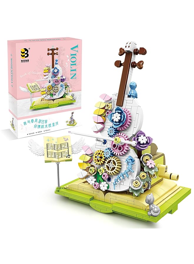 إكسفور مجموعة بناء كتب سحرية على شكل زهرة كمان مع قوس رقص، هدية ديكور زهور ملونة للبنات من سن 6 إلى 12 عامًا أو الأولاد أو الأطفال من سن 6 سنوات فما فوق، مجموعة ديكور منزلي رائعة - Image 1