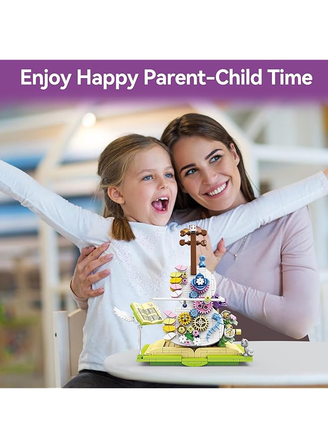 إكسفور مجموعة بناء كتب سحرية على شكل زهرة كمان مع قوس رقص، هدية ديكور زهور ملونة للبنات من سن 6 إلى 12 عامًا أو الأولاد أو الأطفال من سن 6 سنوات فما فوق، مجموعة ديكور منزلي رائعة - Image 5