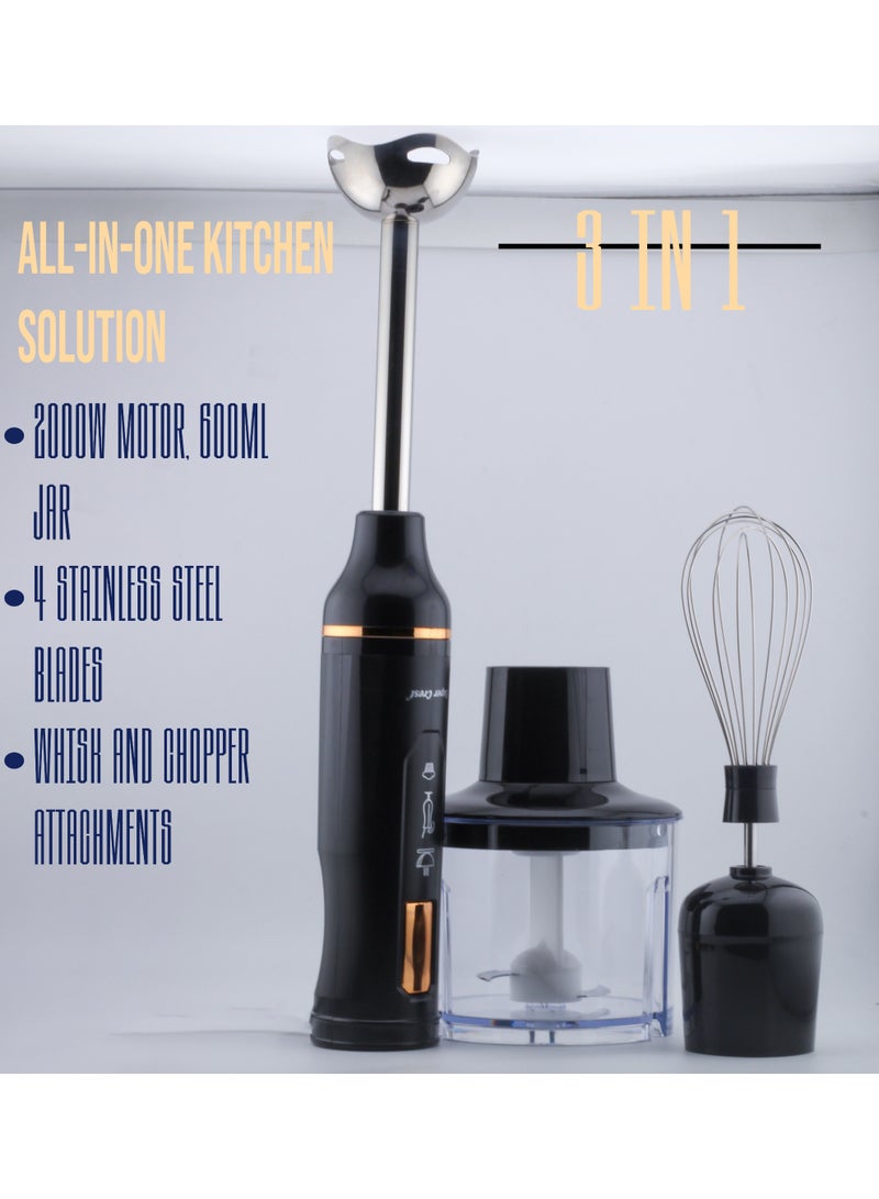 سوبر كريست خلاط يدوي سوبر كريست 4 في 1 SCT-7025 - 2000 واط، جرة 600 مل، 4 شفرات، خلاط، مطحنة، مضرب  - Image 2