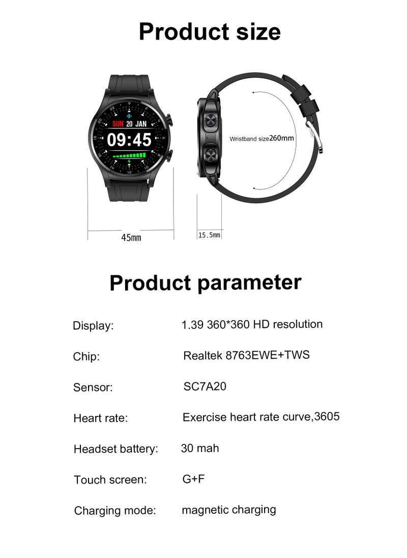 AROAQ - GT66 Smart Watch With Earbuds 1.39inch Round Fitness Tracker With Heart Rate Sleep Monitor 100+ Sport Modes Sports Watch For Men Women - Image 1