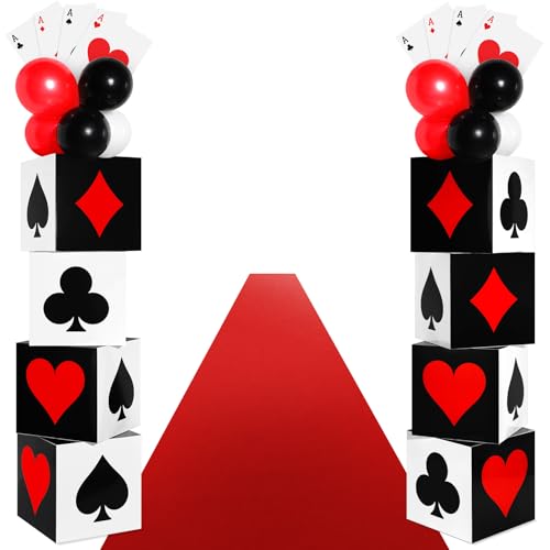 Saypacck 52 Pcs Casino Themed Decorations Set Las Vegas Game Night Entryway Door Party Decor 8 Pcs 12 Inch Large Poker Boxes 8 Jumbo Poker Cards 30 Pcs Balloon Aisle Runners for Birthday Celebration - Image 1
