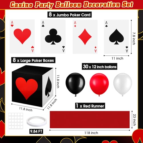 Saypacck 52 Pcs Casino Themed Decorations Set Las Vegas Game Night Entryway Door Party Decor 8 Pcs 12 Inch Large Poker Boxes 8 Jumbo Poker Cards 30 Pcs Balloon Aisle Runners for Birthday Celebration - Image 5