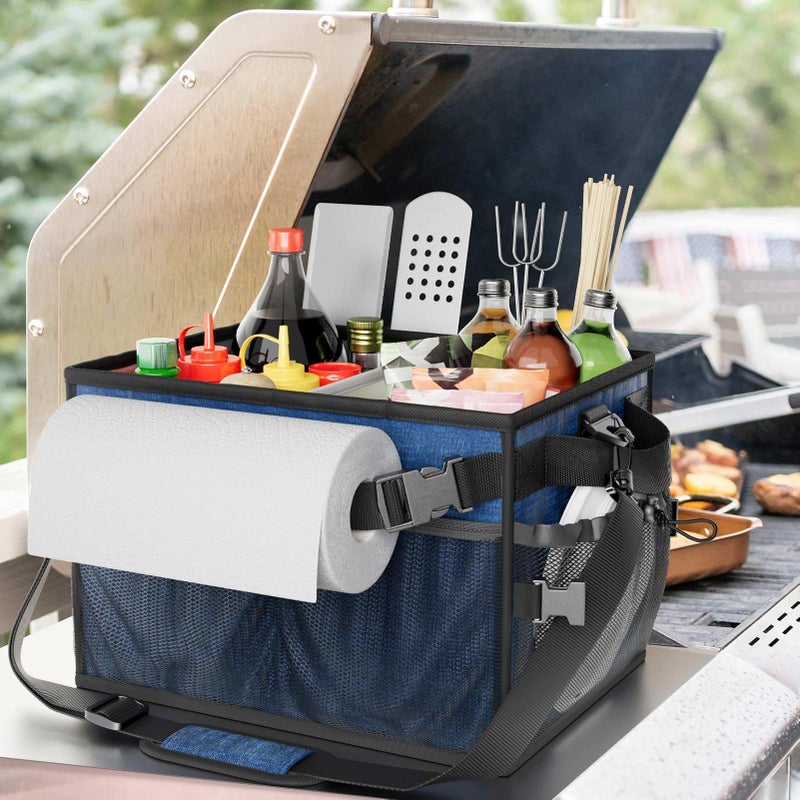 FANGSUN Large Grill and Picnic Caddy with Paper Towel Holder, BBQ Organizer for Utensil, Plate, Condiment, Collapsible & Easy Carry Griddle Caddy, Must Haves for Outdoor, Camper, Travel, Car, RV - Image 2