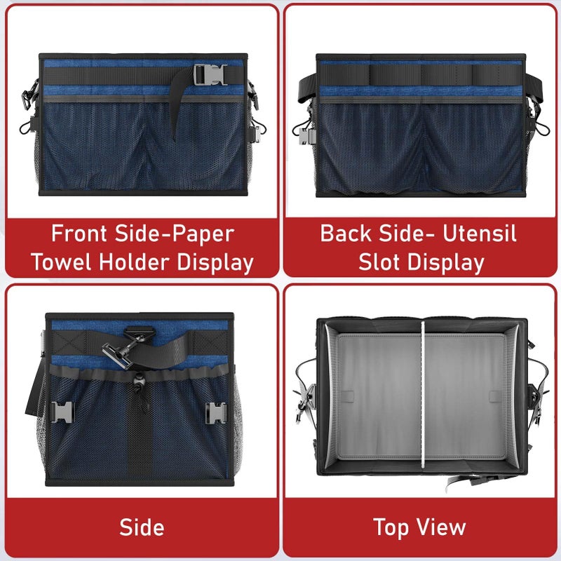 FANGSUN Large Grill and Picnic Caddy with Paper Towel Holder, BBQ Organizer for Utensil, Plate, Condiment, Collapsible & Easy Carry Griddle Caddy, Must Haves for Outdoor, Camper, Travel, Car, RV - Image 5