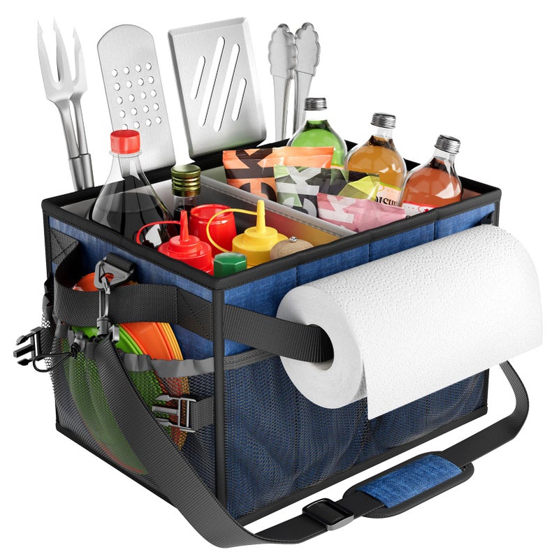 FANGSUN Large Grill and Picnic Caddy with Paper Towel Holder, BBQ Organizer for Utensil, Plate, Condiment, Collapsible & Easy Carry Griddle Caddy, Must Haves for Outdoor, Camper, Travel, Car, RV - Image 1