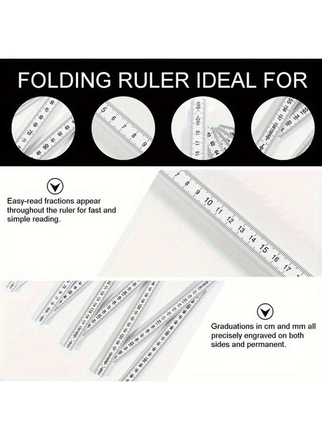 White Folding Measuring Stick Portable Ruler with CM MM Inch Markings for DIY - Image 5