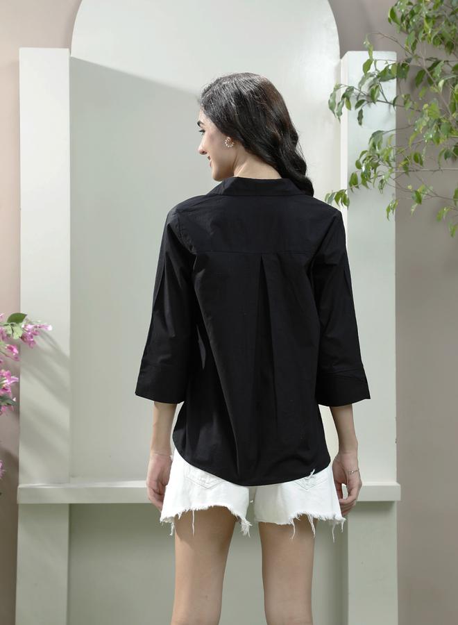 Athena Black Floral Embellished Cotton Shirt - Image 5