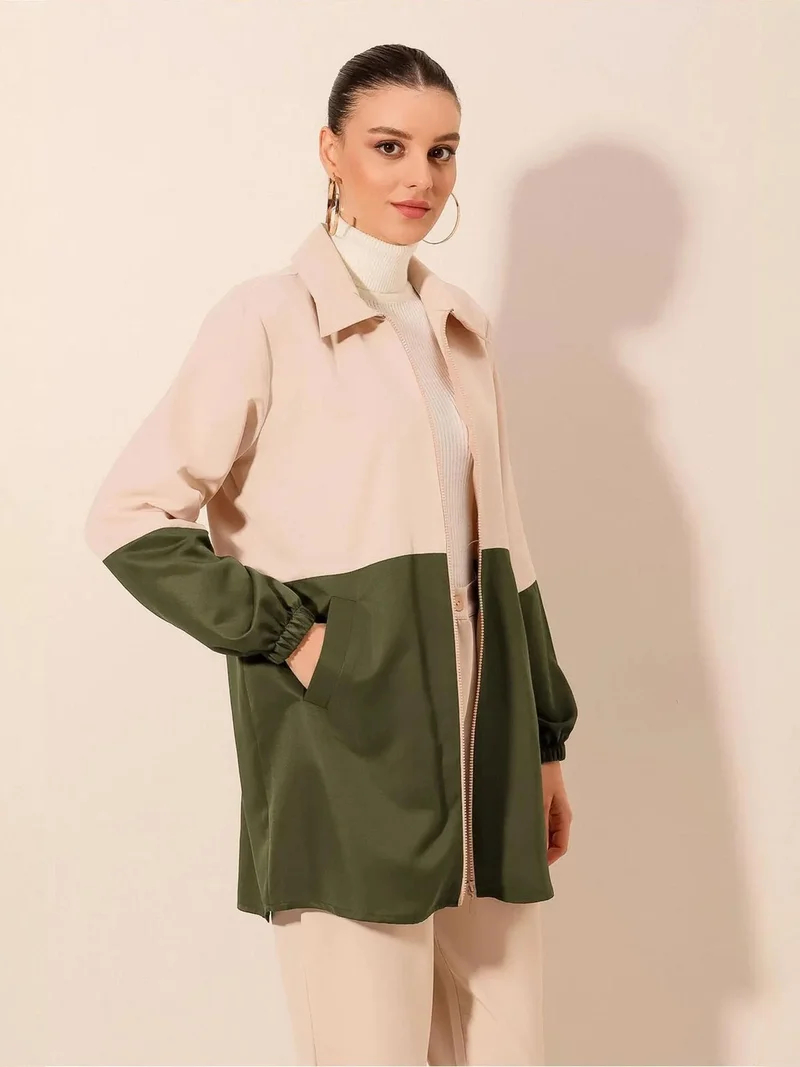 BIG DART BDART Color Blocked Trench Coat with Zipper