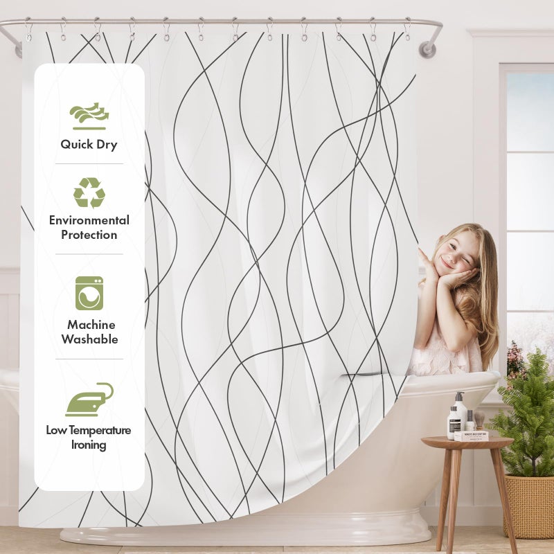 AmazerBath Shower Curtain, Rustic Abstract Black Striped Cloth Shower Curtain Sets with 12 Metal Shower Curtain Hooks, Luxury Washable Farmhouse Fabric Shower Curtains for Bathroom Decor, 72x72 Inches - Image 2