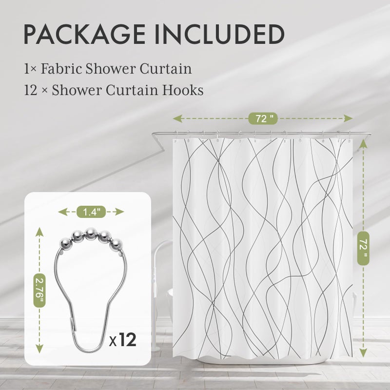 AmazerBath Shower Curtain, Rustic Abstract Black Striped Cloth Shower Curtain Sets with 12 Metal Shower Curtain Hooks, Luxury Washable Farmhouse Fabric Shower Curtains for Bathroom Decor, 72x72 Inches - Image 3