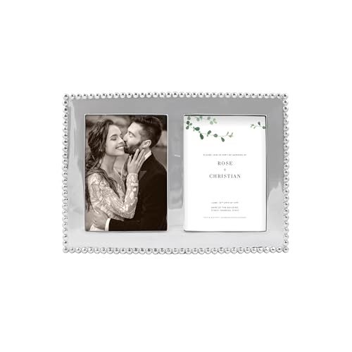 Mariposa Pearled 5X7 ENGRAVABLE Double Frame | Silver | Brillante | Frames | ENGRAVABLE Frames | Recycled SANDCAST Aluminum | Handmade in Mexico - Image 1