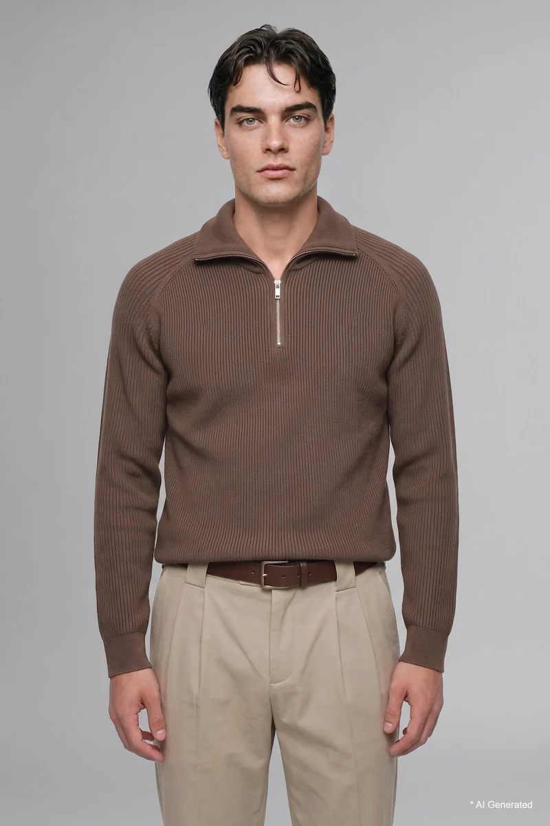 ديفاكتو Standard Fit Basic Knit Half-Zip Pullover