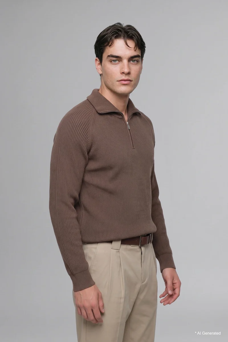 ديفاكتو Standard Fit Basic Knit Half-Zip Pullover