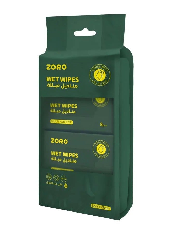 زورو مناديل مبلله بعطر الليمون 8* 8منديل - Image 1