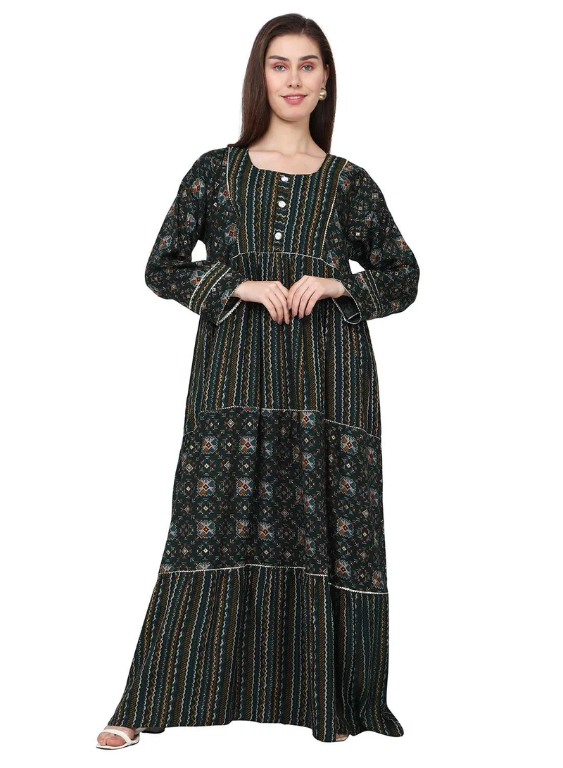 HANA & SARA ELEGANT UNIQUE PRINTED LONG SLEEVE STYLISH ARABIC KAFTAN JALABIYA DRESS