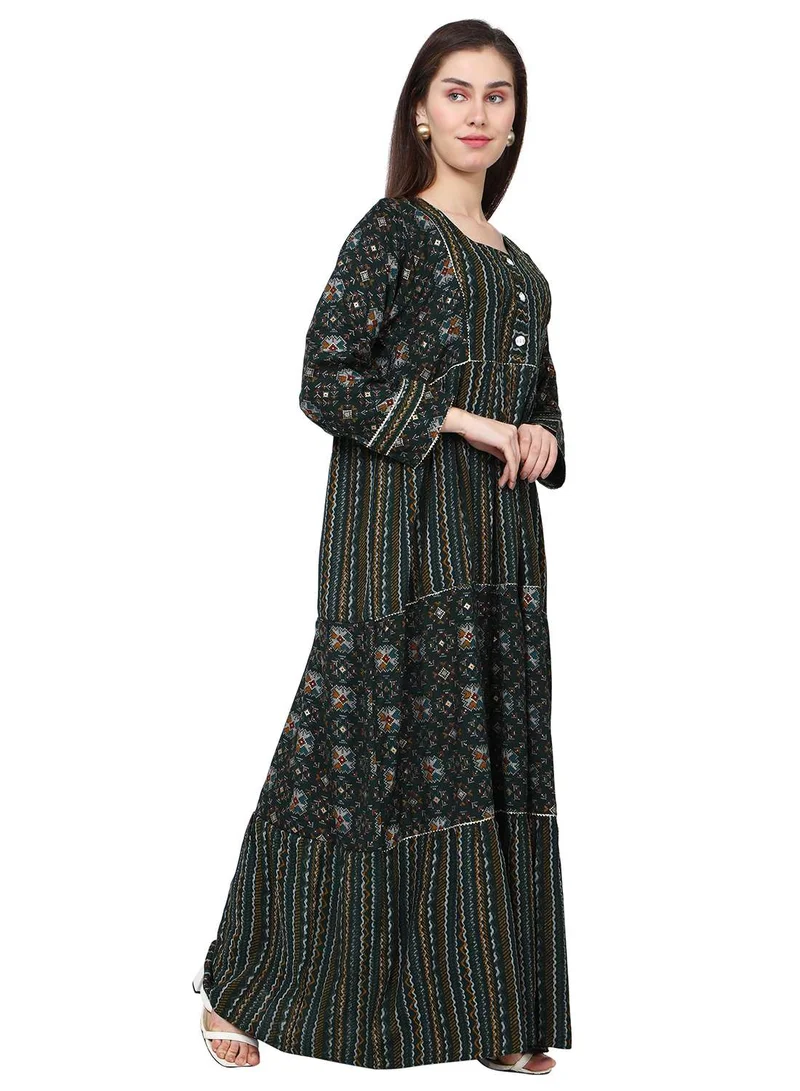 HANA & SARA ELEGANT UNIQUE PRINTED LONG SLEEVE STYLISH ARABIC KAFTAN JALABIYA DRESS
