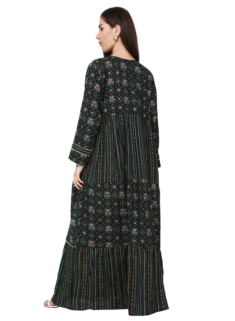 HANA & SARA ELEGANT UNIQUE PRINTED LONG SLEEVE STYLISH ARABIC KAFTAN JALABIYA DRESS