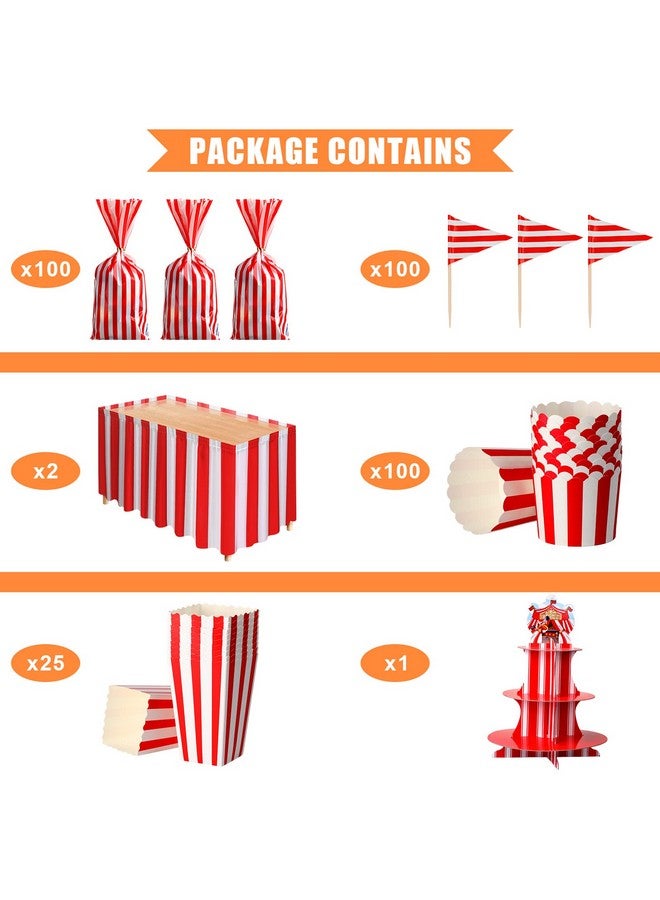 Zhanmai 432 Pcs Circus Party Decorations Set Carnival Circus Balloon Garland Arch Kit Table Skirts 3 Tier Cupcake Stand Cupcake Wrappers Popcorn Boxes for Carnival Circus Birthday Halloween Party Decoration - Image 3