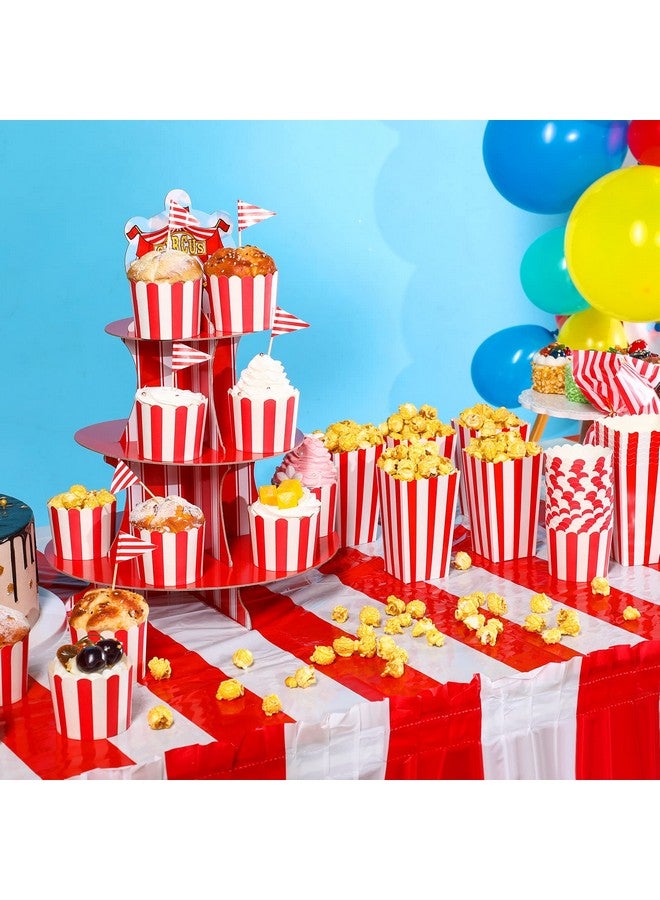 Zhanmai 432 Pcs Circus Party Decorations Set Carnival Circus Balloon Garland Arch Kit Table Skirts 3 Tier Cupcake Stand Cupcake Wrappers Popcorn Boxes for Carnival Circus Birthday Halloween Party Decoration - Image 5