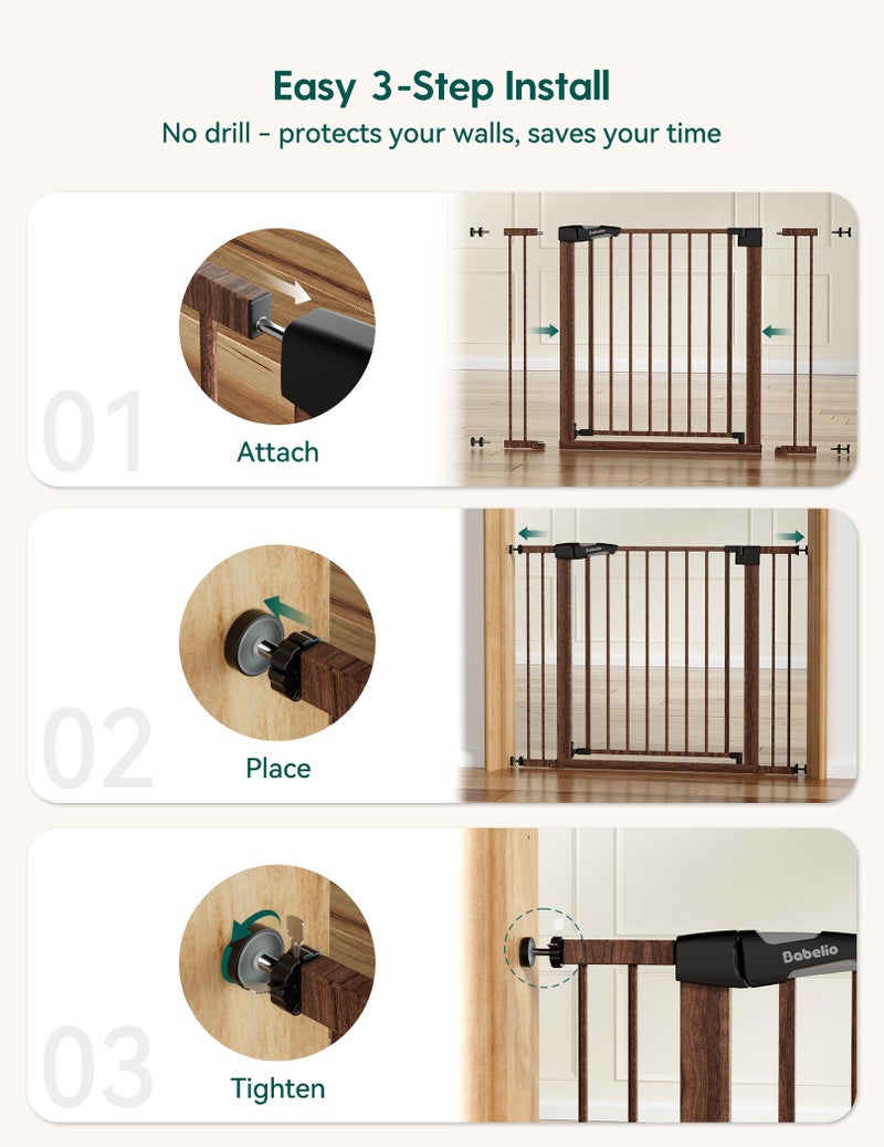 BABELIO Mom's Choice Award Winner-Babelio 26-40" Metal Baby Gate with Black Wood Pattern, PressGuard C5 Easy Install Pressure Mounted Dog Gate for Stairs and Doorways, with Wall Protectors and Extension Kits - Image 2