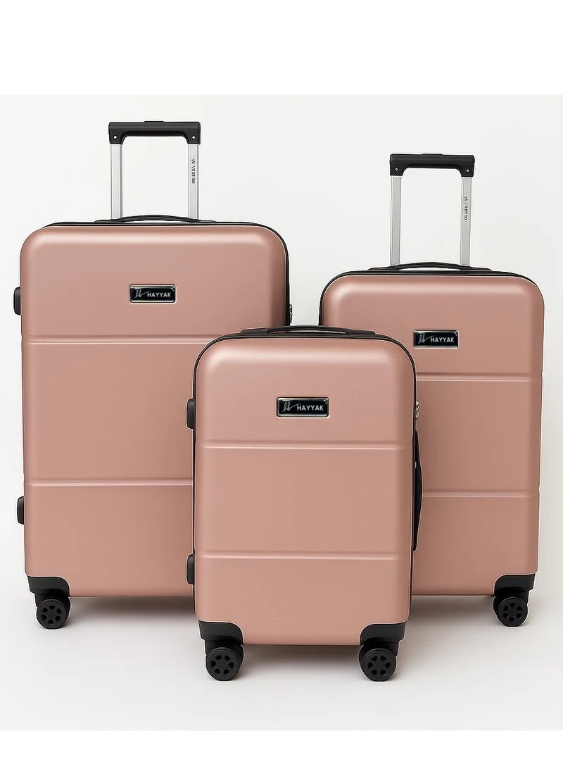 HAYYAK HYK-02 Set of 3 Luggage| ABS Hardside Trolley| Cabin-20 Inch, Medium-24 Inch, Large-28 Inch| Rose Gold