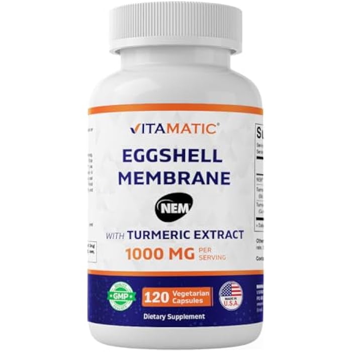 Vitamatic Eggshell Membrane (NEM) with Turmeric Extract | 1000 mg Per Serving | 120 Vegetarian Capsules | Non-GMO | Made in USA - Image 1