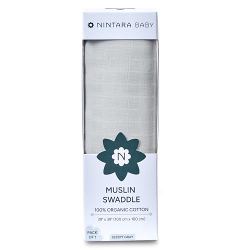 NINTARABABY Swaddle - 100% Organic Premium Muslin Cotton, 39" x 39" (100 cm x 100 cm), Ultra-Soft, Breathable & Lightweight, Multipurpose, Unisex, Hypoallergenic, Gifts for Newborn Babies - Image 1