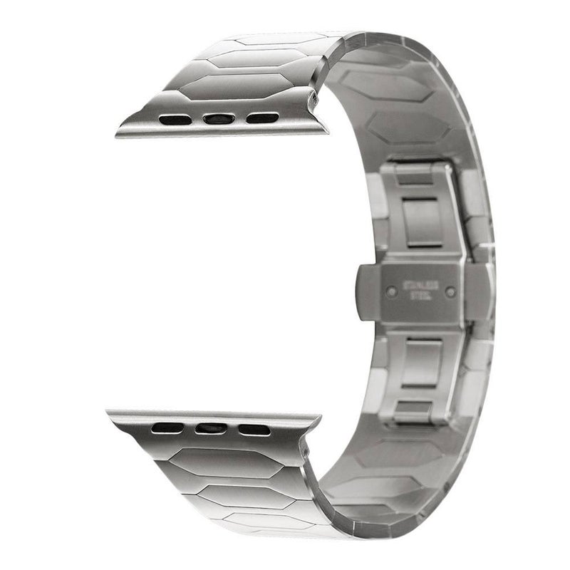 سوار ساعة ذكية باللون فضي قابل للتعديل سوار معدني من الستانلس ستيل متوافق مع Apple Watch 42/44/45/49mm بملاءمة قابلة للتعديل وحزام بديل بتصميم معدني أنيق - Image 1