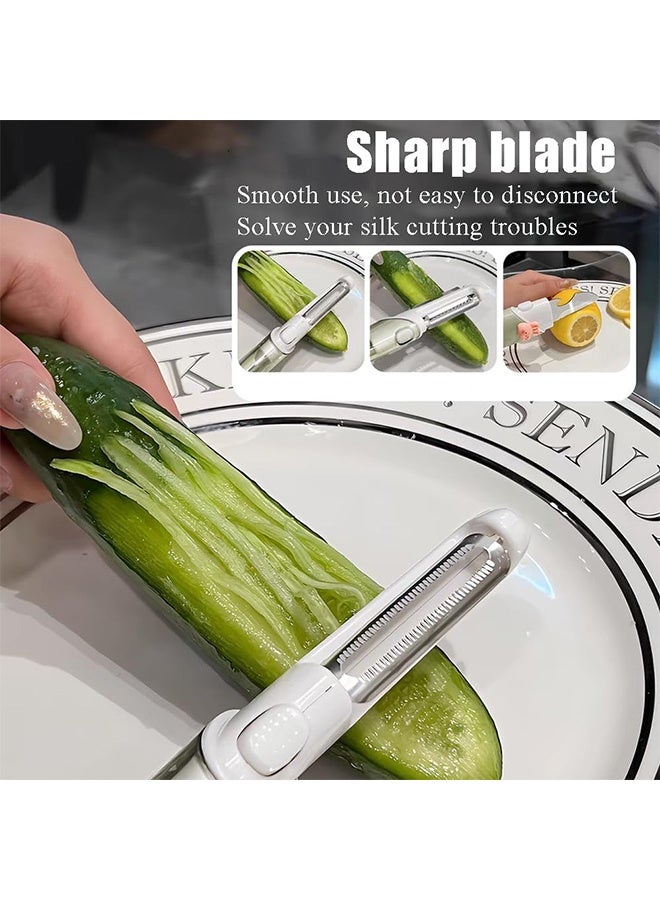 Quantum 2 Pcs 5-in-1 Multifunctional Fruit Knife & Peeler Set - Portable Kitchen Tool - Multifunctional Double Sided Paring Cutting Knifes for Peeling Slicing Coring and Opening Bottles (White + Green) - Image 4