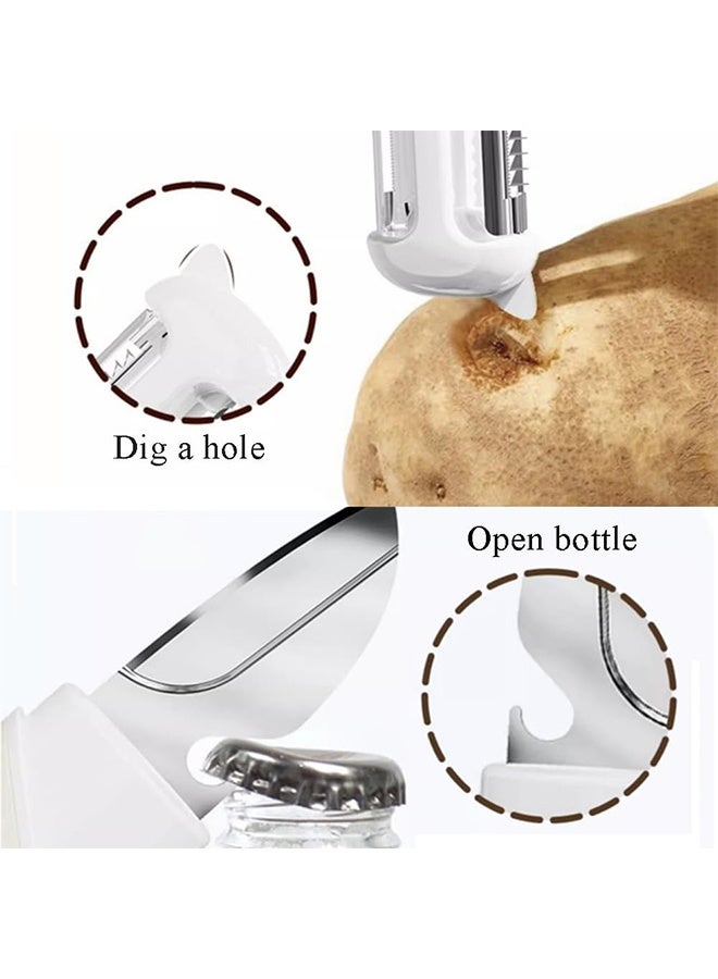 Quantum 2 Pcs 5-in-1 Multifunctional Fruit Knife & Peeler Set - Portable Kitchen Tool - Multifunctional Double Sided Paring Cutting Knifes for Peeling Slicing Coring and Opening Bottles (White + Green) - Image 5