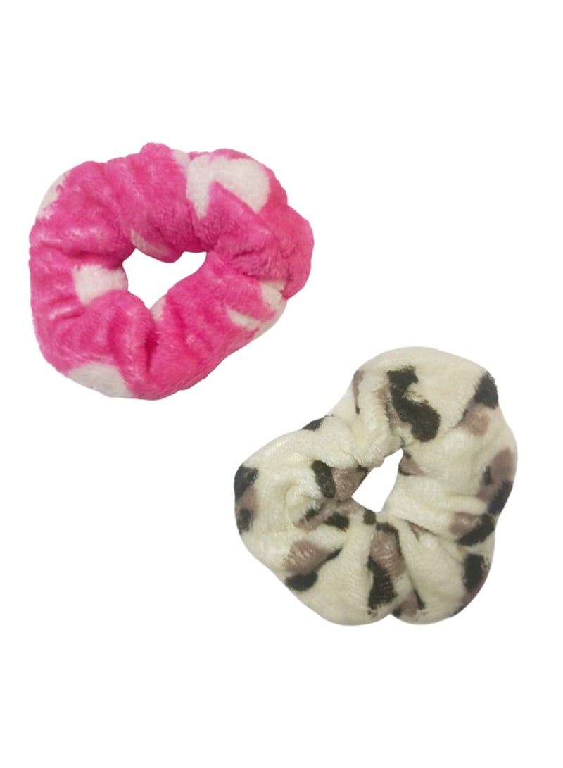 مجموعة استيك شعر اربطات شعر مطاطية من الفرو -  مجموعة من 2  قطع -  متعددة الألوان