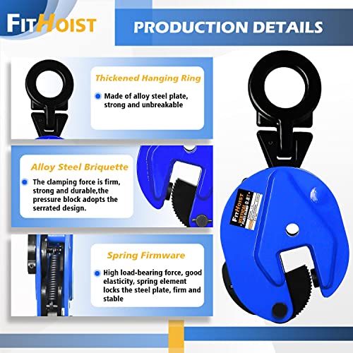 FITHOIST Vertical Plate Clamp 1760Lbs | 0.8 Ton Load Capacity Lifting Clamp | Jaw Opening 0.6 inch | Heavy Duty Plate Clamp for Lifting and Transporting - Image 5